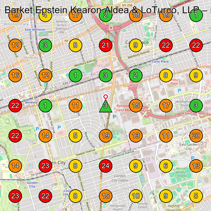 Barket Epstein Kearon Aldea & LoTurco, LLP Criminal Justice Attorney GeoGrid ranking map for Garden City NY